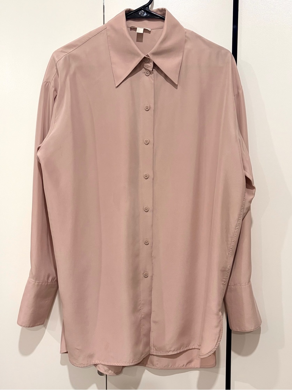 COS Pink 100% Silk Button Up Shirt Blouse Sz 6 Sz S fits S-XL Oversized *Flaw